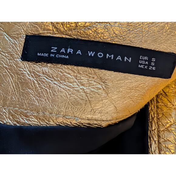 Zara Woman Gold Foil Mini Skirt with Pockets - Size Small - Picture 8 of 9